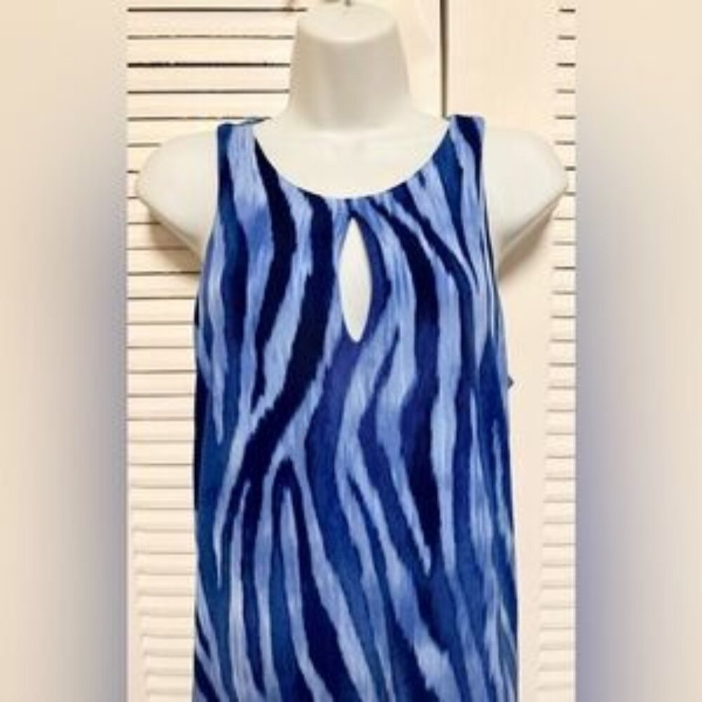 Tommy Bahama Jasmina Sleeveless Zebra Stripe Shift Island Navy Blue Dress M